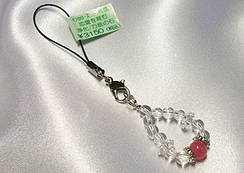 インカローズ6mmと水晶のストラップ